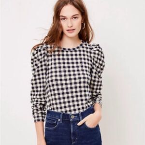 LOFT Women's Black and White Checkered Top